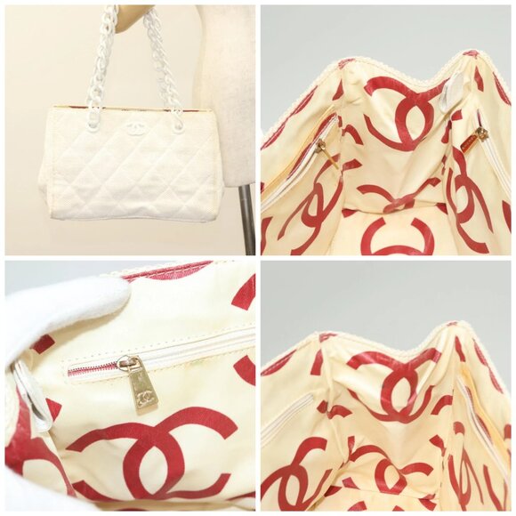 CHANEL Matelasse Chain Shoulder Bag Straw White CC - Picture 16 of 16